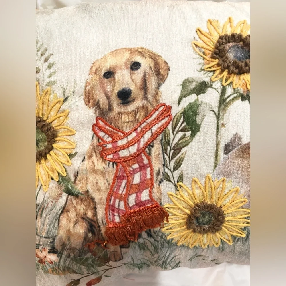 Super cute trio of puppies‎ dogs fringed decor pillow new